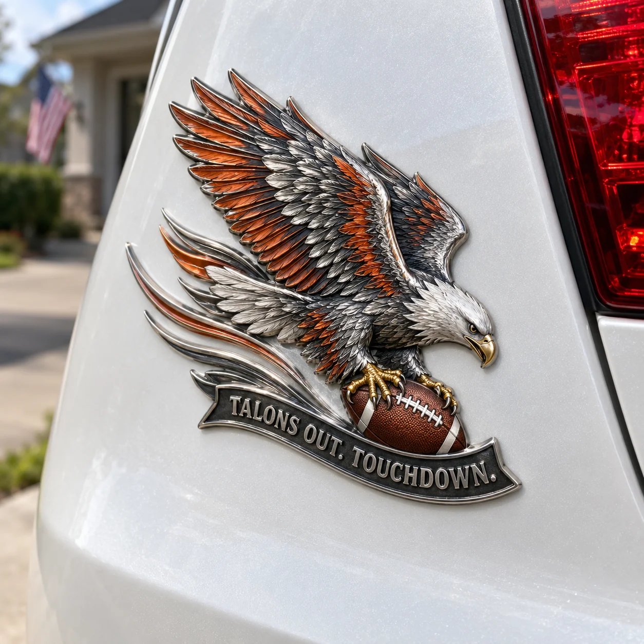 Talons Out. Touchdown! Premium Metal Eagle Car Emblem
