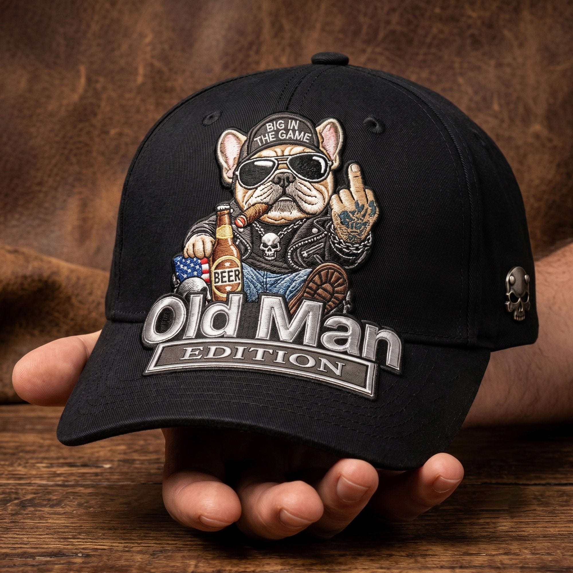 Old Man Edition Rebellious Bulldog Embroidered Baseball Cap