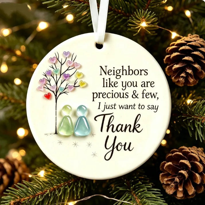 Thank You. Neighbors Round Sea Glass Hanging Ornament