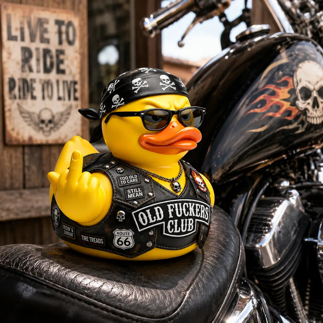 OLD F**KERS CLUB Biker-Themed Novelty Duck
