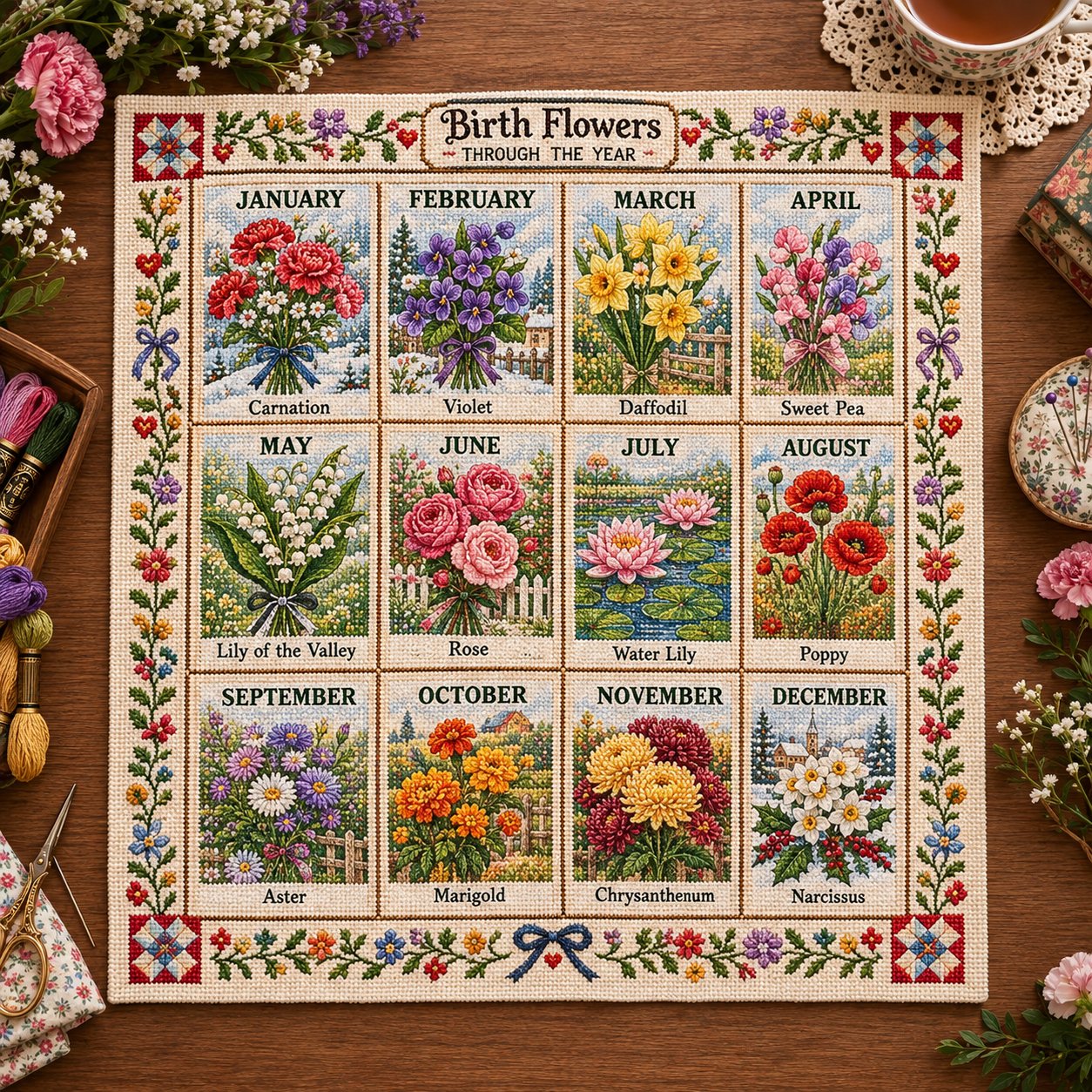 12 Months Through the Year Embroidery Kit