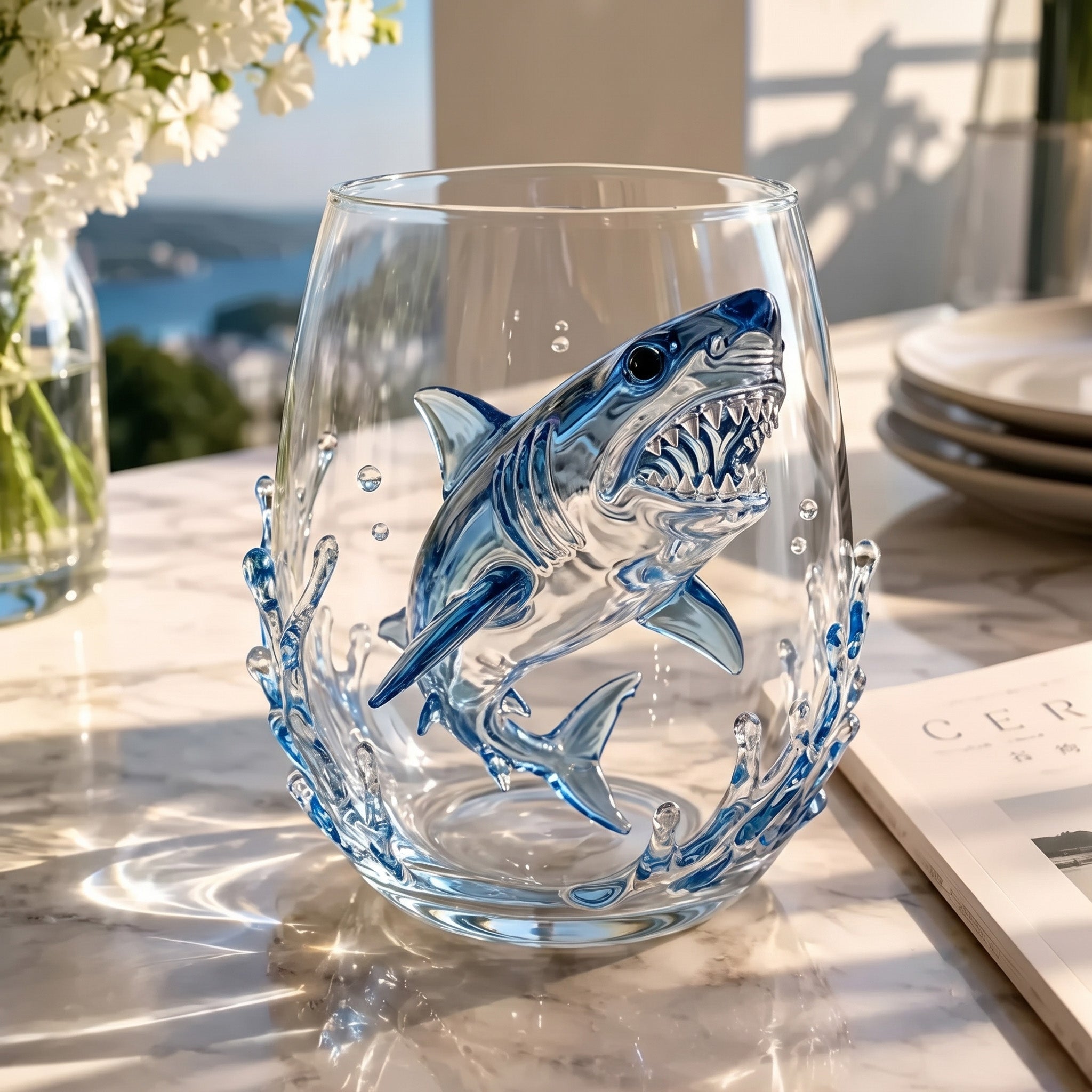 Ocean Predator Shark Glass Tumbler
